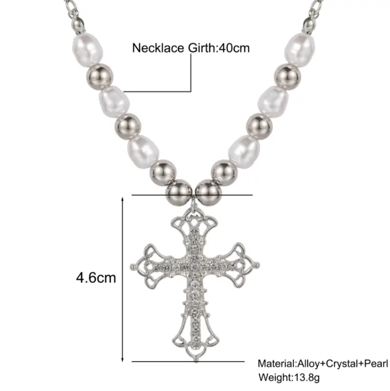 Колье на шею с жемчугом и подвеской Крест