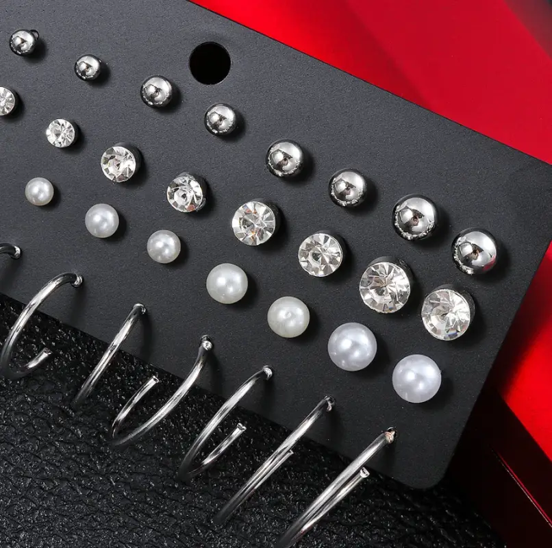 Набор серёжек пусеты серебристые 20 пар