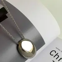 Цепочка женская длинная с массивной подвеской Овал серебристая