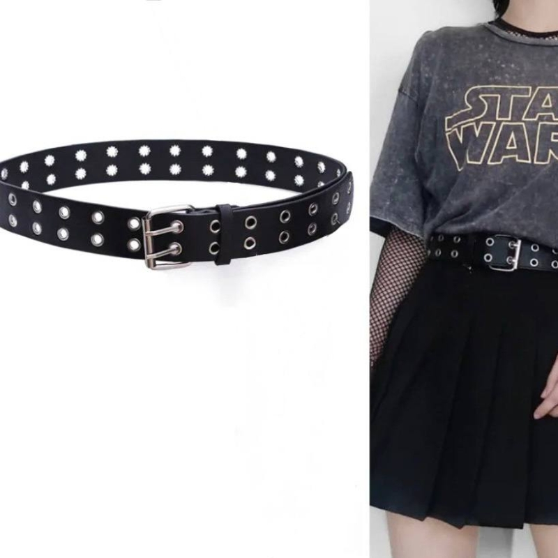 Ремень черный с люверсами 90-95 см