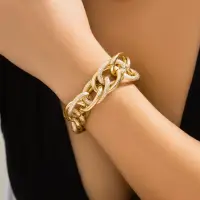 Браслет широкий Цепь золотистый