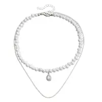 Колье на шею с жемчугом и подвеской кристалл