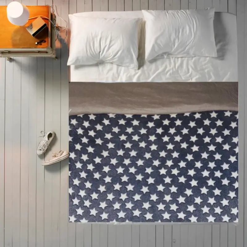 Плед велсофт серый со звёздами 160x200 cм