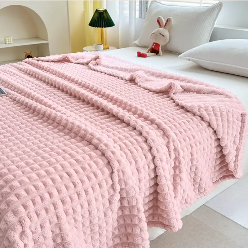 Плед велсофт розовый в кубик 150х100 см