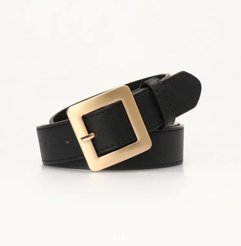 Ремень с золотой пряжкой квадратной женский 115 см