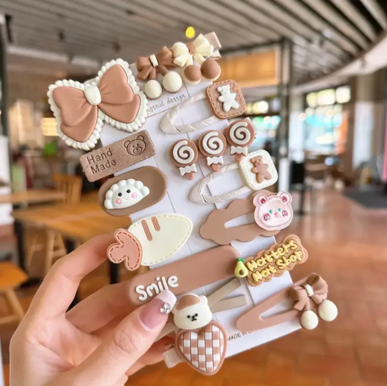 Заколки для волос детские набор коричневые 14 штук