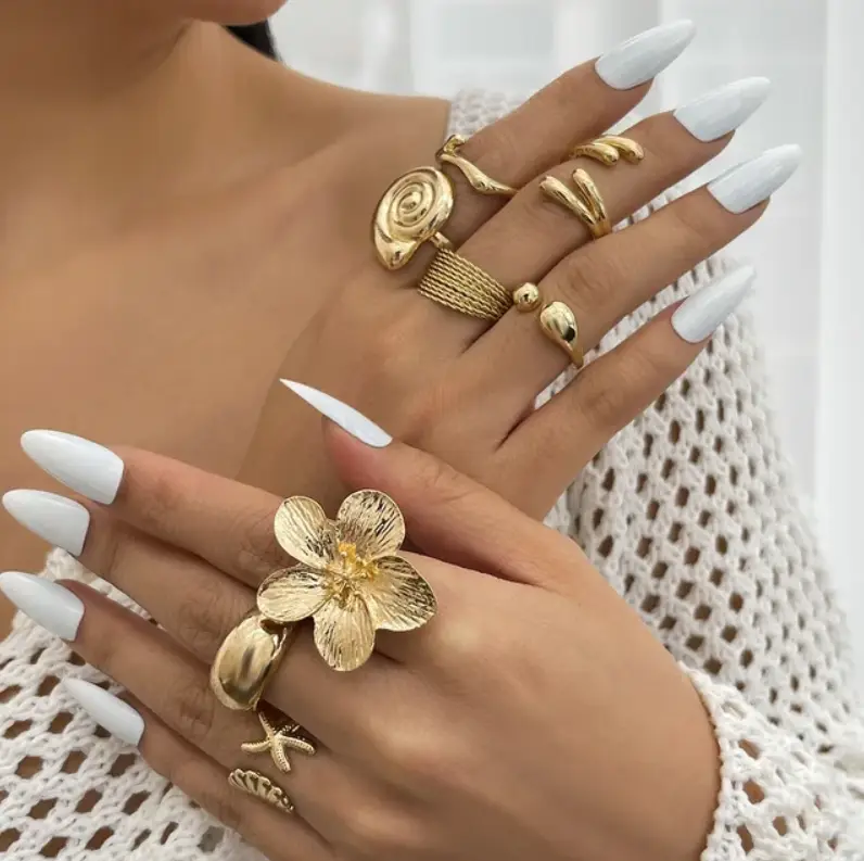 Набор колец золотистые 8 штук