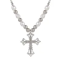 Колье на шею с жемчугом и подвеской Крест