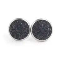 Серьги гвоздики Черные кристаллы серебристые