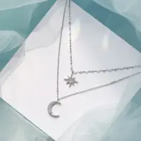 Подвески Звезда и Полумесяц на двух цепочках серебристые
