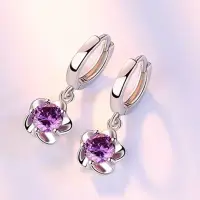 Серьги колечки с цветком серебристые