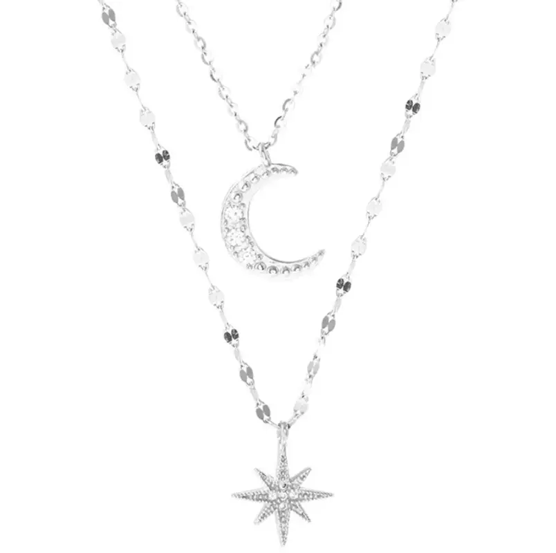 Подвески Звезда и Полумесяц на двух цепочках серебристые Подвески Звезда и Полумесяц на двух цепочках серебристые