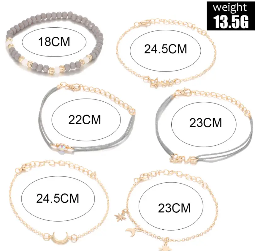 Набор браслетов с камнем цепочкой нитью голубые 6 штук