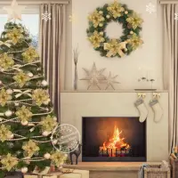 Цветок на елку новогодний Пуансеттия 3 штуки Цветок на елку новогодний Пуансеттия 3 штуки