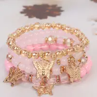 Набор браслетов с подвесками розовые 4 штуки