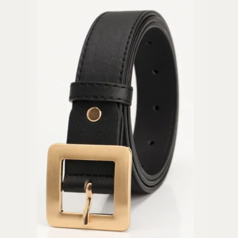 Ремень с золотой пряжкой квадратной женский 115 см