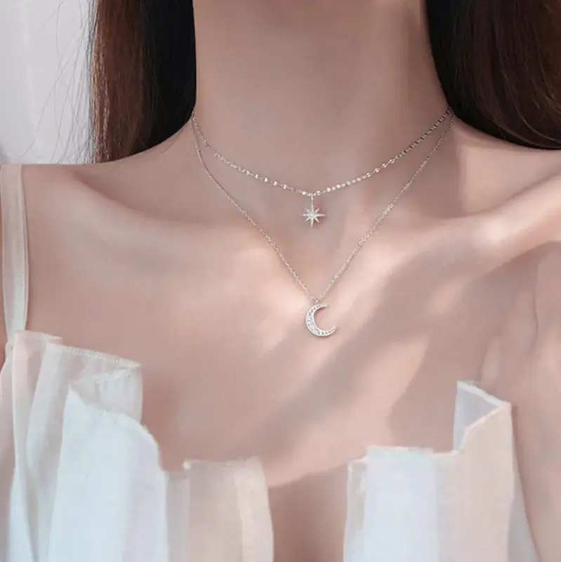 Подвески Звезда и Полумесяц на двух цепочках серебристые Подвески Звезда и Полумесяц на двух цепочках серебристые