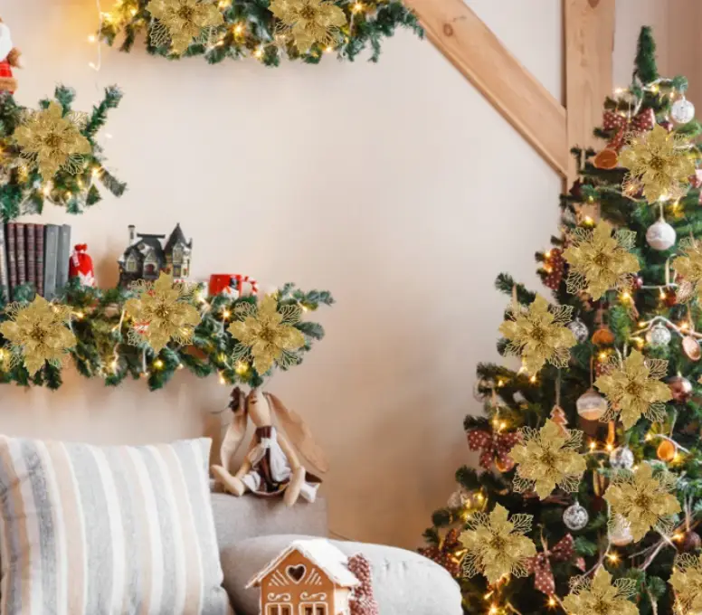 Цветок на елку новогодний Пуансеттия 3 штуки Цветок на елку новогодний Пуансеттия 3 штуки