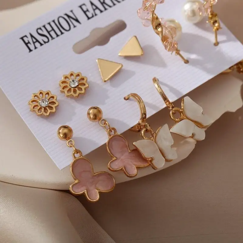 Набор серёжек пусеты золотистые 6 пар Набор серёжек пусеты золотистые 6 пар