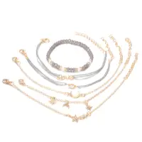 Набор браслетов с камнем цепочкой нитью голубые 6 штук