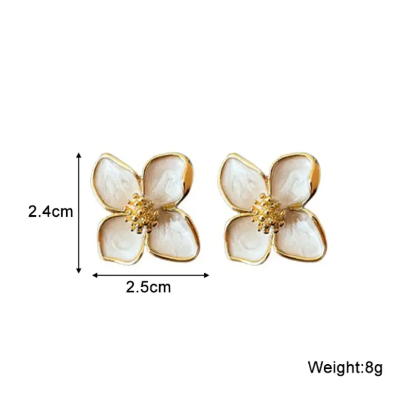 Серьги гвоздики Цветочки эмаль белая золотистые