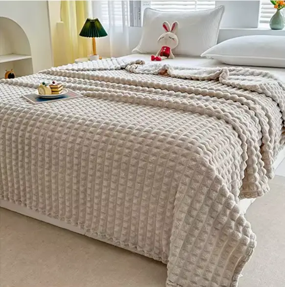 Плед велсофт бежевый в кубик 150х200 см