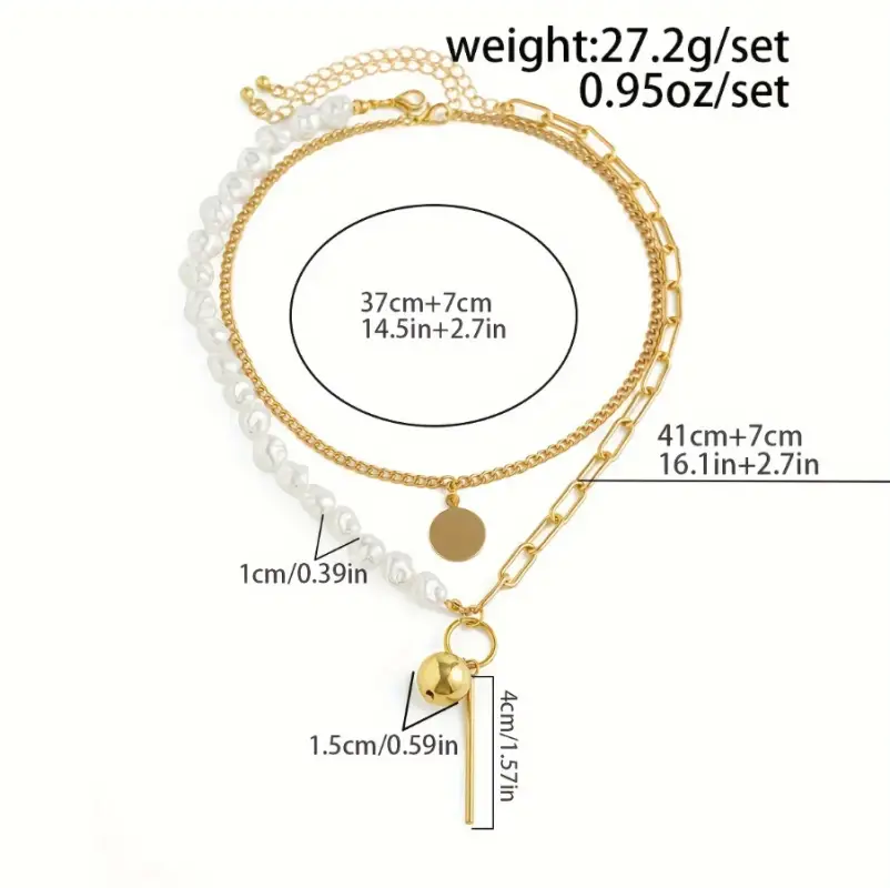 Колье на шею с жемчугом и застежкой многослойное золотистое