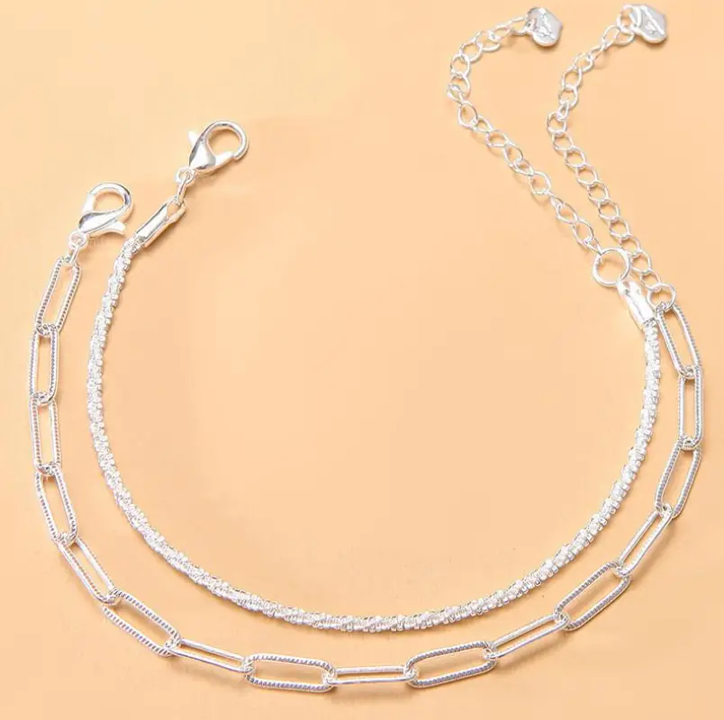 Браслет двухслойный с кристаллами серебристый