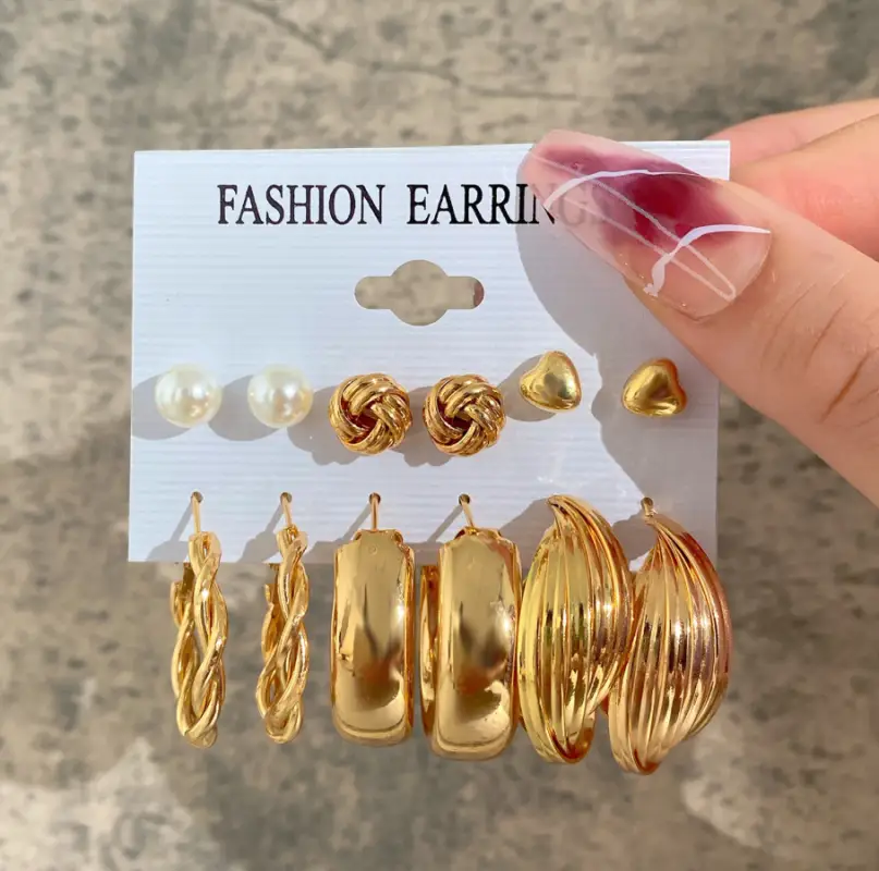 Набор Сережек кольца и гвоздики 6 пар