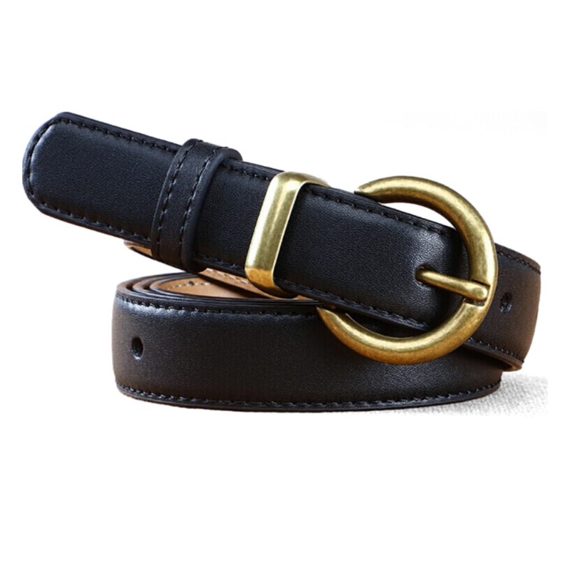 Ремень экокожа черынй с золотой пряжкой 75 см