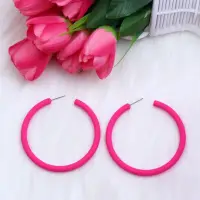 Серьги кольца Крупные розовые неоновые