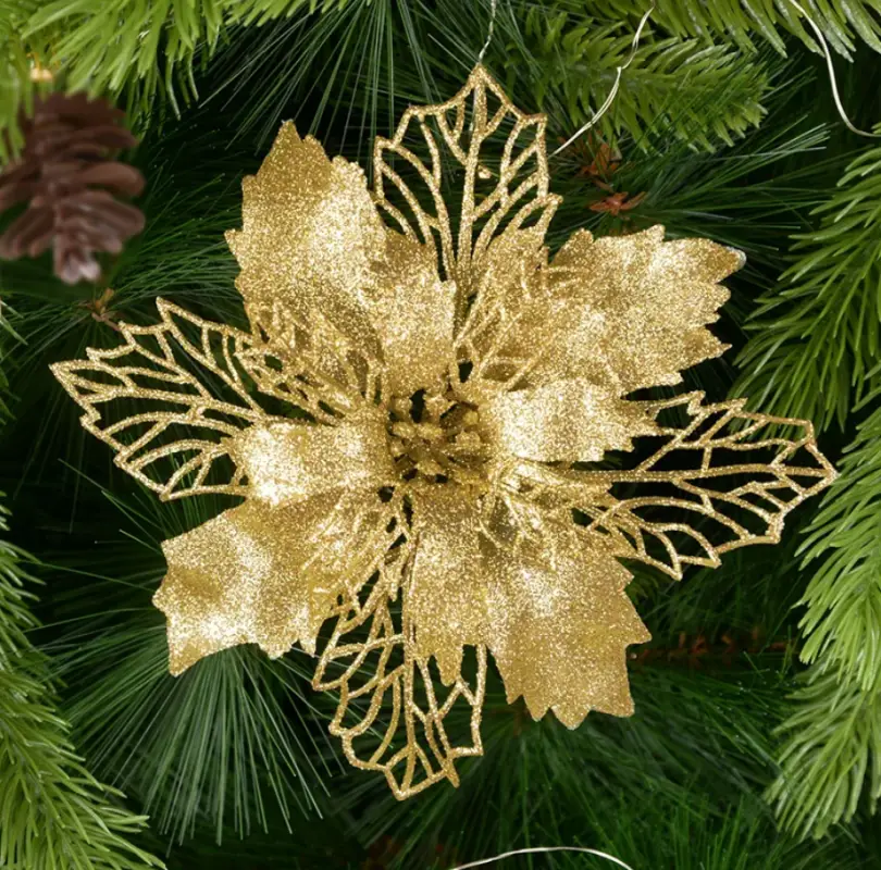 Цветок на елку новогодний Пуансеттия 3 штуки Цветок на елку новогодний Пуансеттия 3 штуки