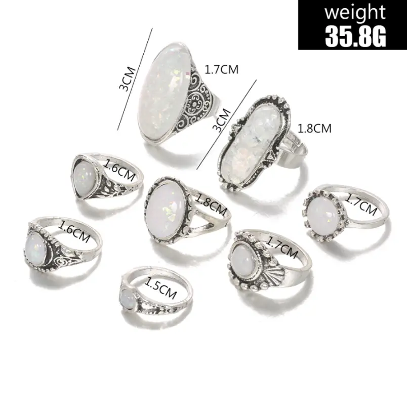 Набор колец Лунный камень 8 штук