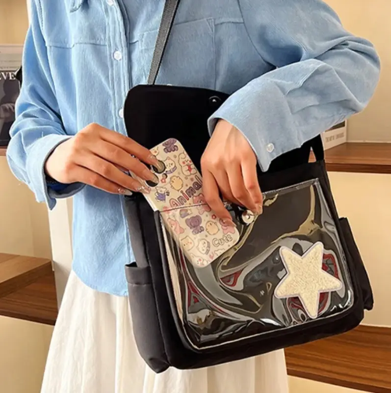 Сумка через плечо с прозрачным карманом черная Сумка через плечо с прозрачным карманом черная