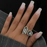 Кольцо с серыми камнями регулируемое серебристое