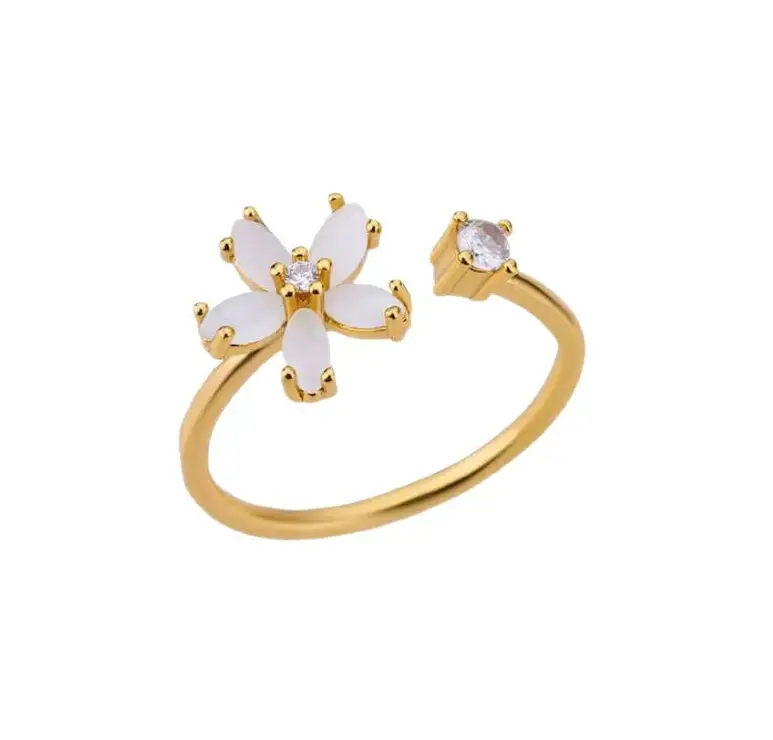 Кольцо на фалангу Цветок с камнями и кристаллом