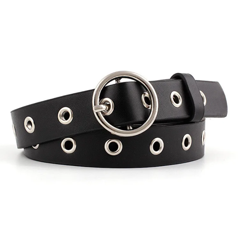 Ремень с круглой пряжкой и люверсами 115 см