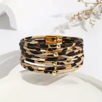 Браслет многослойный экокожа леопардовый