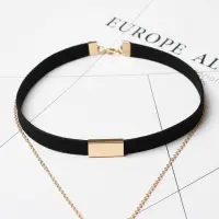 Чокер на шею с подвеской и цепочкой черный