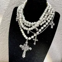 Колье из жемчуга многослойное с подвеской Крест
