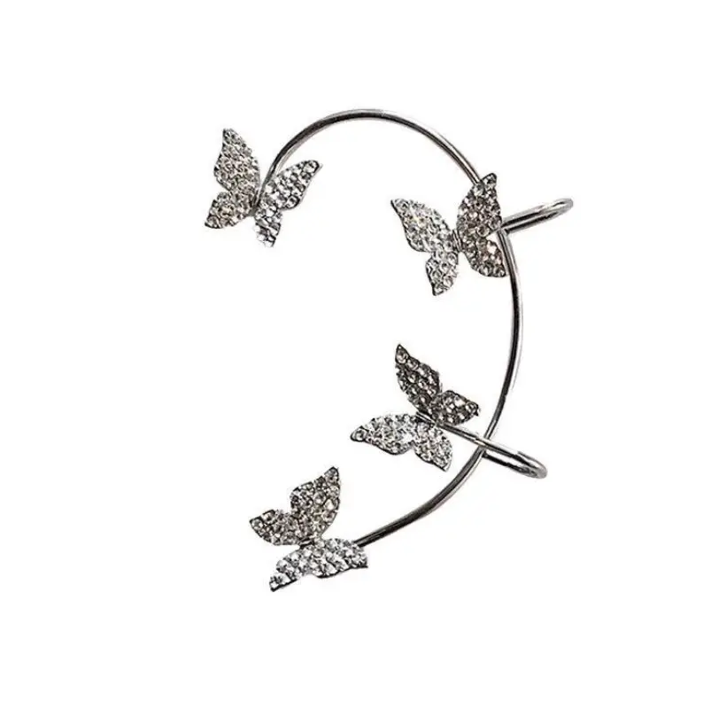 Серьга-кафф Бабочки серебристая