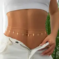 Цепочка с Крестами двойная на талию золотистая 80 см