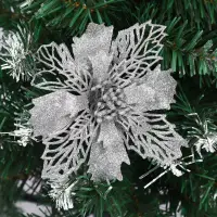 Цветок на елку новогодний Пуансеттия серебристые 3 штуки Цветок на елку новогодний Пуансеттия серебристые 3 штуки