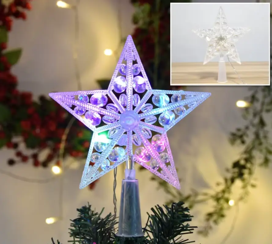 Звезда на елку светящаяся разноцветная 22 см Звезда на елку светящаяся разноцветная 22 см