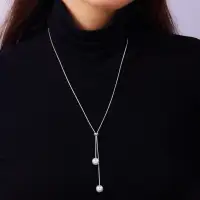 Колье на шею длинное с жемчугом серебритое