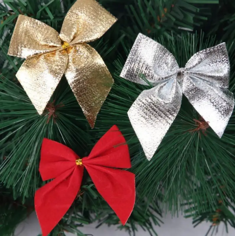 Бантики ёлочные красные, серебро, золото 36 штук Бантики ёлочные красные, серебро, золото 36 штук
