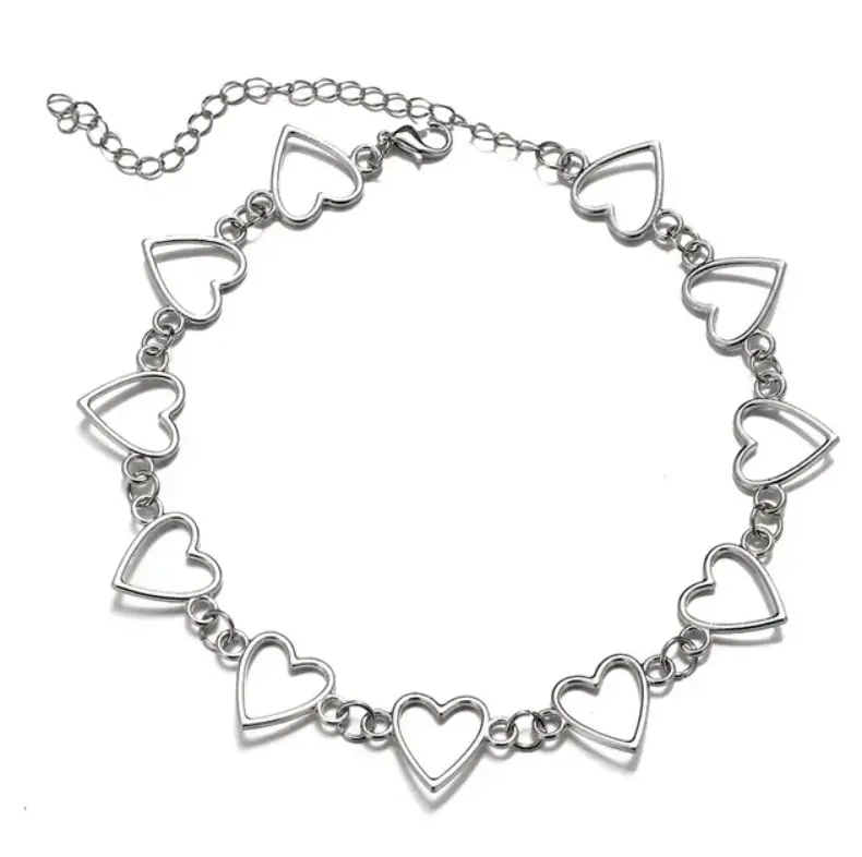 Чокер на шею сердечки серебристое