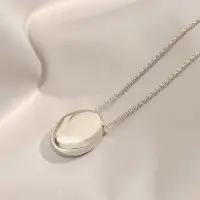 Цепочка женская длинная с массивной подвеской Овал серебристая