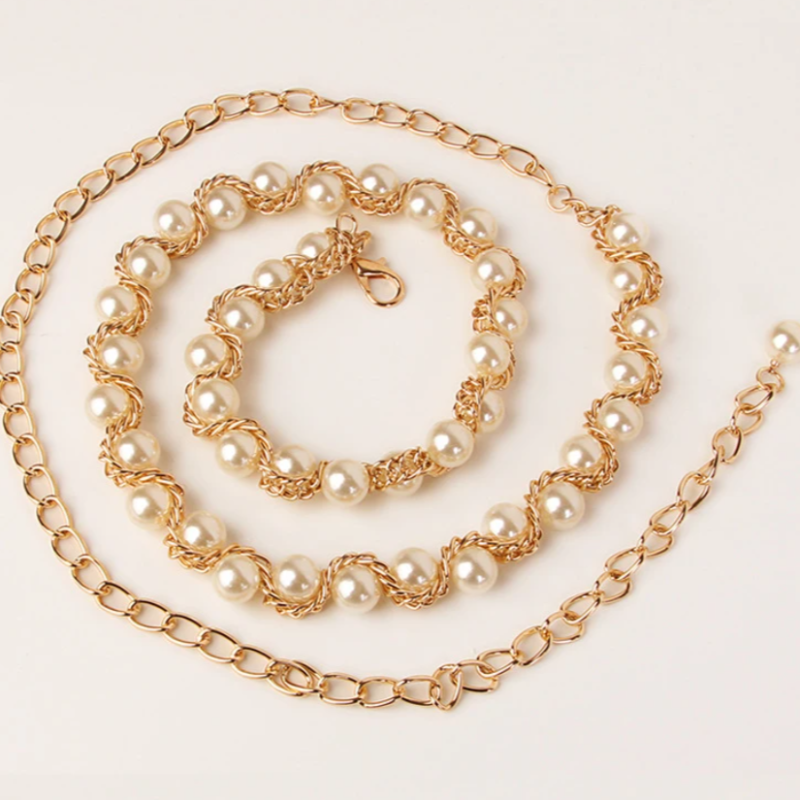 Пояс цепочка с жемчугом для платья 60-115 см