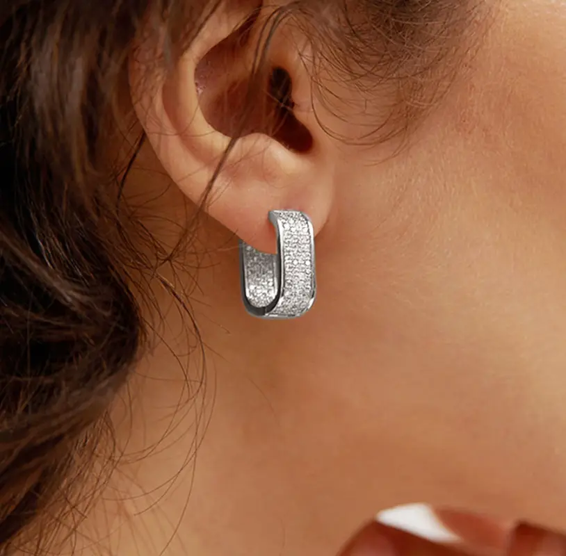 Серьги конго квадратные с кристаллами